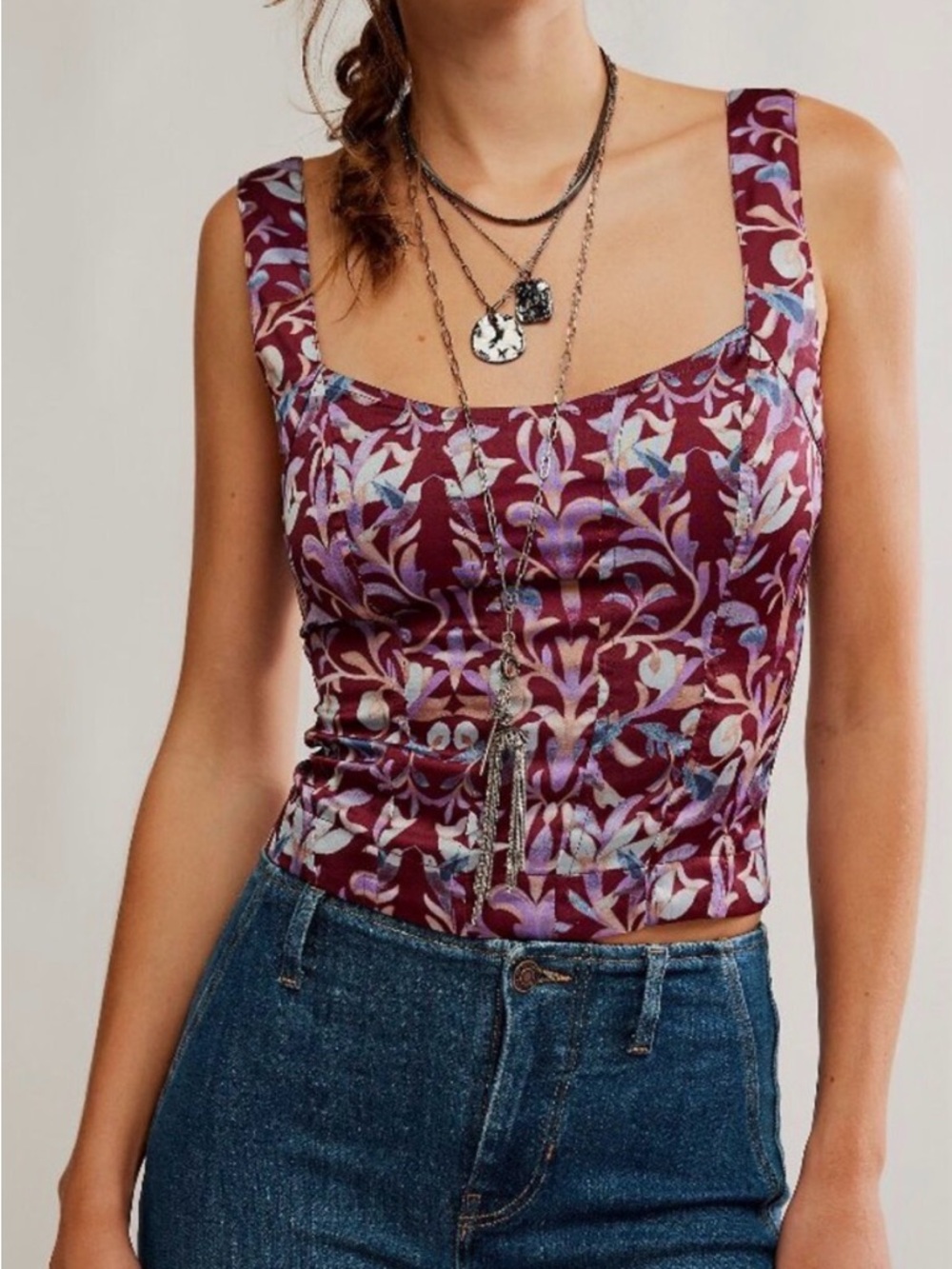 Free People Grace Corset Top in Cabernet Combo size‎ XS